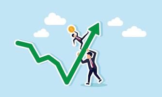 A businessman supporting a chart while another businessman carrying a coin crosses over it, illustration of the increase in business or company profit and revenue vector