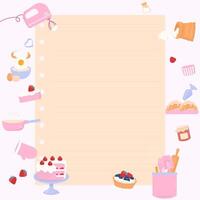 Note paper with bakery ingredients background vector