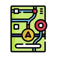 a map with a red dot and a green arrow vector