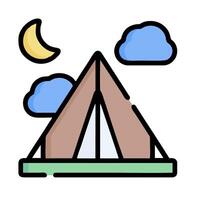 A tent with a moon and clouds in the sky vector