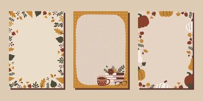 Autumn Fall Thanksgiving notes and letters concept print template set collection. Pastel flat illustration. For letter writing, scrapbooking, invitation, greeting card. A4 format vector
