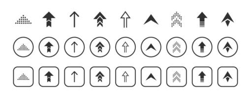 Round square arrow cursor icon set for user interface. Flat solid arrows collection vector