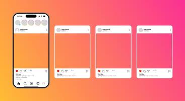 Social media post mockup with smartphone. Mobile phone user interface template for promotion, showcase and advertisement vector