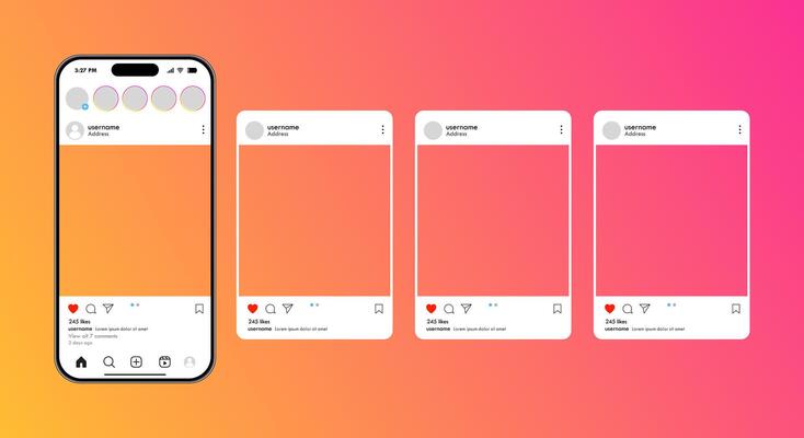 Social media post mockup with smartphone. Mobile phone user interface template for promotion, showcase and advertisement