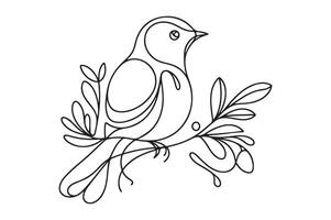 a line drawing of a bird sitting on a branch vector