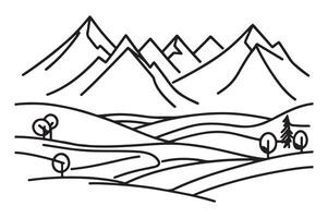 a line drawing of mountains and trees vector