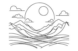 Mountains landscape view. One continuous line drawing of mountain range landscape. vector