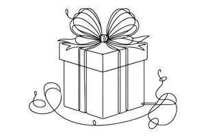 continuous line drawing of gift box with ribbon and bow vector