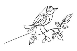 a line drawing of a bird sitting on a branch vector