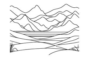 Continuous Line Drawing of a Mountain Landscape vector