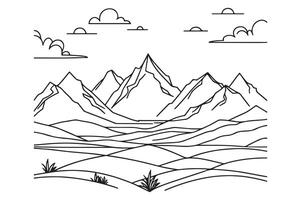 a coloring page with mountains and clouds vector
