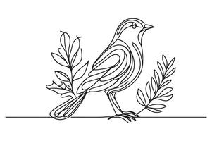 continuous line drawing of a bird with leaves vector