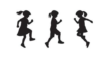 silhouettes of three girls running in different positions vector