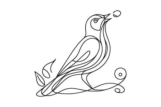 a bird with a leaf in its beak is drawn in a line vector