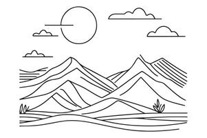 a line drawing of mountains and clouds vector