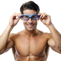 Swimmer with goggles, preparing for a race in the pool png