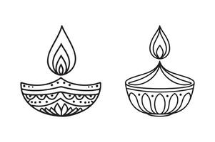 two diyas with candles in a line drawing vector
