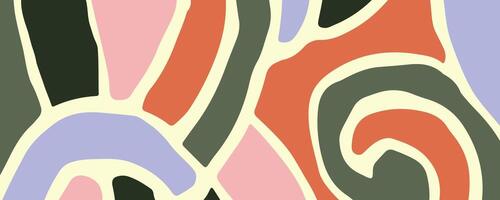 Groovy retro abstract doodle shapes in trendy naive hippie Contemporary landscape background with copy space for text, for banner, greeting card, poster and advertising vector
