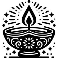 a black and white drawing of a candle in a bowl vector