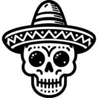 mexican skull with sombrero on white background vector