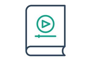 Tutorial icon. line icon style. book with play sign. icon related to online course. education elements illustration vector