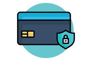 Secure payment colored outline icon. credit card with shield. icon related to bill and payment. business elements illustration vector