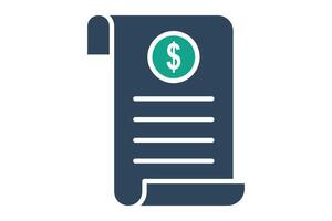 Receipt icon. solid icon style. paper with dollar. icon related to bill and payment. business elements illustration vector