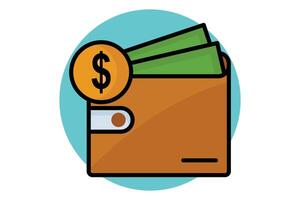 Finance colored outline icon. wallet with dollar. icon related to bill and payment. business elements illustration vector