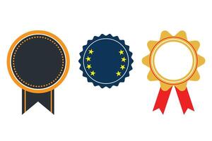 Set of three blank award badges with ribbons. Customizable design for achievement, recognition, and success. vector