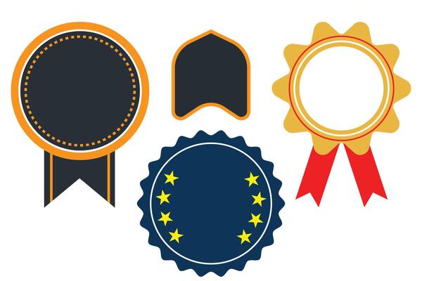 Set of Blank Badge Labels with Ribbon, Award Ceremony or Success Icon Design.