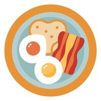Bread with bacon and eggs on a plate vector