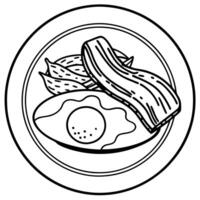 Delicious breakfast featuring smoked salmon. fried egg. and crispy bacon on a white plate. served on vector