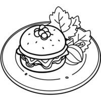 Bun with cutlet veggies cheese and berry sauce up close on white plate with wooden backdrop Yolk spi vector