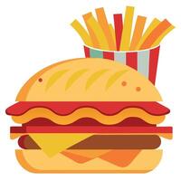 Cheeseburger with bacon. fries. and mayo. vector