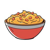 A bowl of macaroni and cheese with carrots on top vector