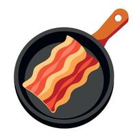 Fried bacon in a frying pan. close up vector