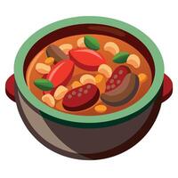 Bean stew with pork and chorizo sausage . vector