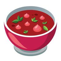 Bowl of red beet root soup borsch. vector
