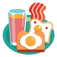 Fried Eggs with Bacon. Toast. and Juice. Delicious Breakfast vector