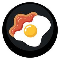 Crispy bacon with egg on top. black and blurry background vector