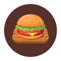 Chicken cheese burger on the wooden table over dark background. Top view vector