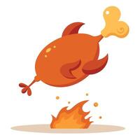 Barbecue chicken falling in the air isolated on white background vector