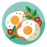 Close-Up of Fried Eggs With Bacon and Herbs. vector