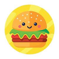 Cheerful burger on a yellow backdrop. bursting with toppings vector