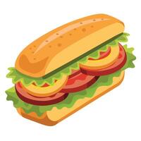 Close-Up of a Delicious Sub Sandwich with Bacon. Pickles. and Lettuce vector