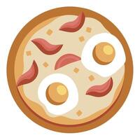 Breakfast Pizza with Fried Eggs and Bacon Isolated on a White Background vector