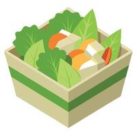 Exquisite caesar salad in a bento box against a white background vector