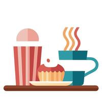 Cupcake with bacon and coffee on the table in the morning vector