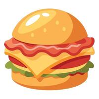 Chicken-bacon smash burger on transparent background vector