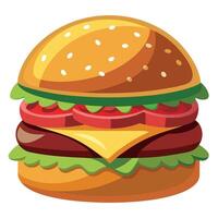 A large burger with a lot of meat and cheese on it vector